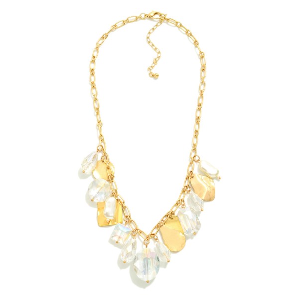 Wholesale statement Chain Link Necklace Faceted Bead Pearl Metal Charms L Extend