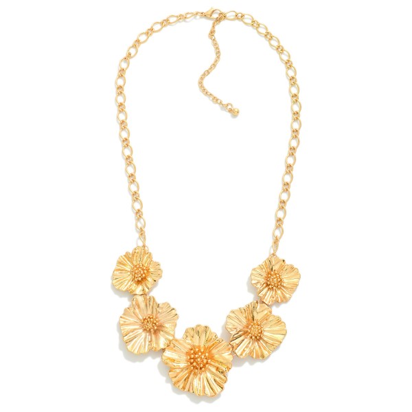 Metal Chain Link Necklace Featuring Linked Flower Focal

- Approximately 16" L
- Extender 3" L