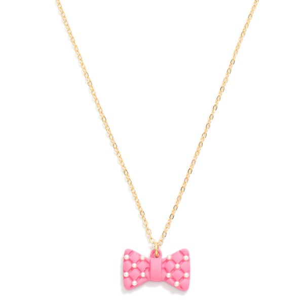 Wholesale chain Link Necklace Pearl Studded Cushion Bow Pendant L Extender L