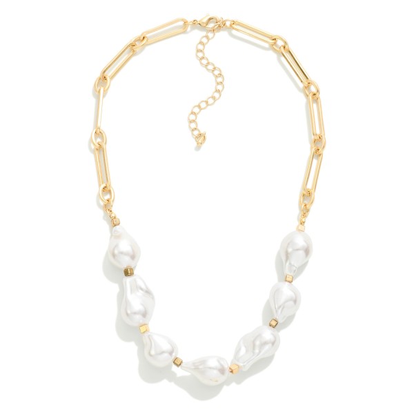 Wholesale metal Chain Link Pearl Beaded Necklace L Extender L