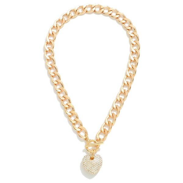 Wholesale heavy Metal Chain Link Necklace Rhinestone Pave Heart Pendant T Barr C