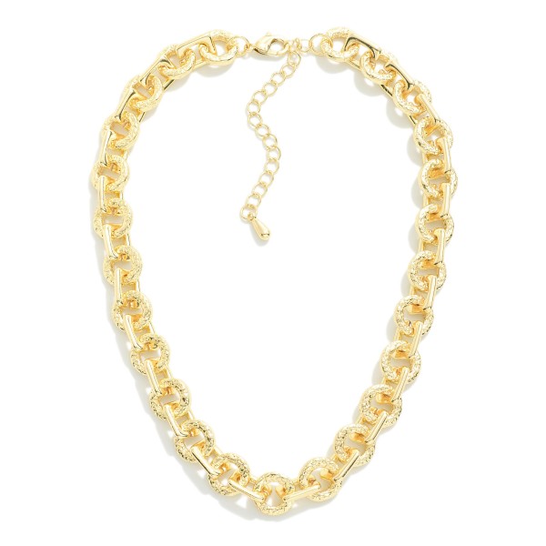 Wholesale gold Textured Metal Square Hoop Chain Link Necklace L
