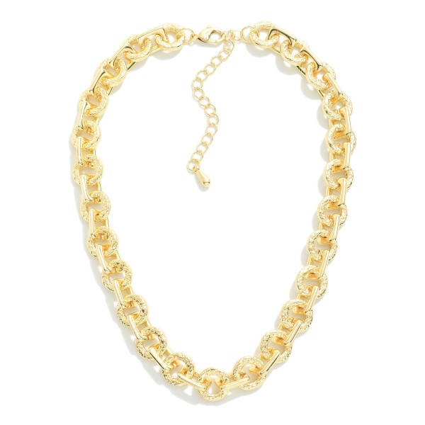 Gold Tone Textured Metal Square and Hoop Chain Link Necklace

- Approximately 16" L