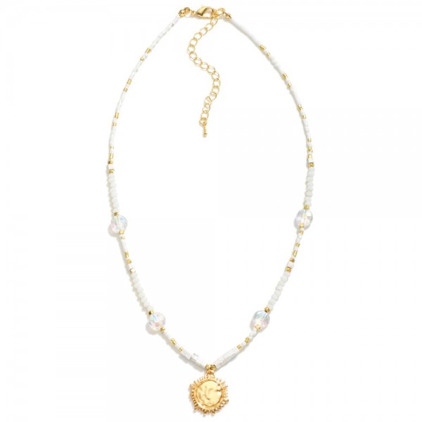 Wholesale beaded Necklace Glass Crystal Bead Stations Metal Sun Pendant L Extend