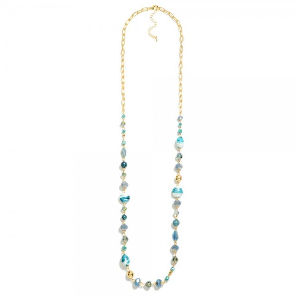 Wholesale long Gold Chain Link Necklace Glass Faceted Beads Approiximately L Ext