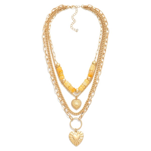 Wholesale layered Chains Necklace Polished Natural Stone Beads Heart Pendants L