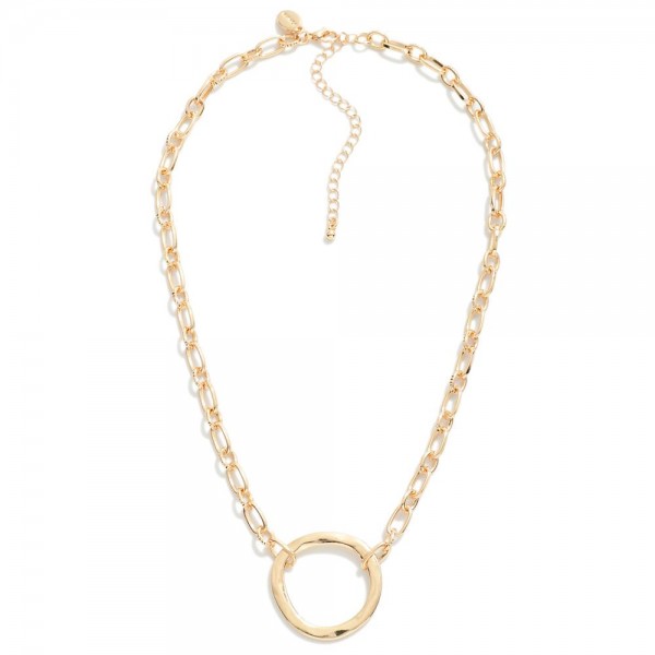 Short Chain Link Necklace Featuring Hammered Pendant

- Approximately 14" L
- Extender 3" L