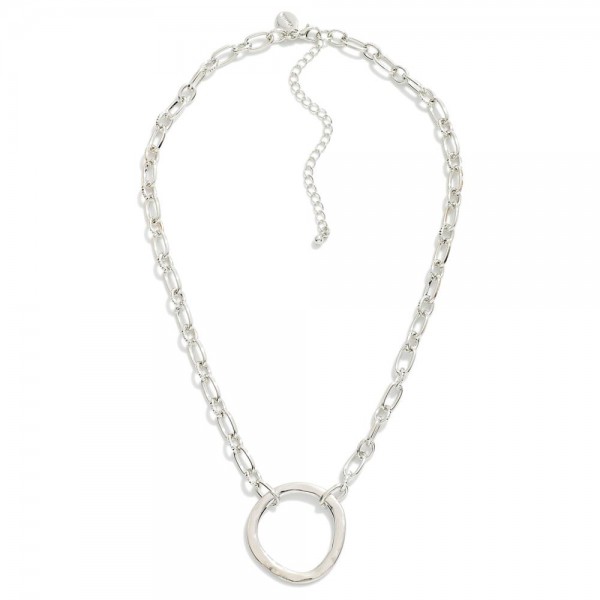 Short Chain Link Necklace Featuring Hammered Pendant

- Approximately 14" L
- Extender 3" L