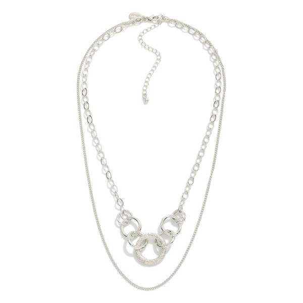 Layered Chain Link Necklace With Linked Metal Hoops Focal

- Approximately 16" L