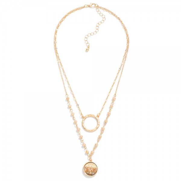 Wholesale layered Chain Link Necklace Semi Precious Stone Pendant Bead Details L