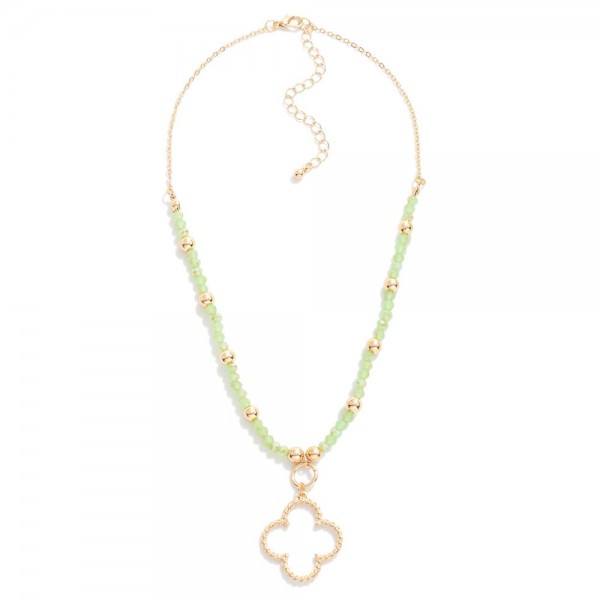 Faceted Beaded Necklace Featuring Clover Pendant

- Approximately 14" L
- Extender 3" L