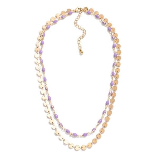 Layered Necklace Featuring Disc and Enamel Drop Details

- Approximately 18" L
- Extender 3" L