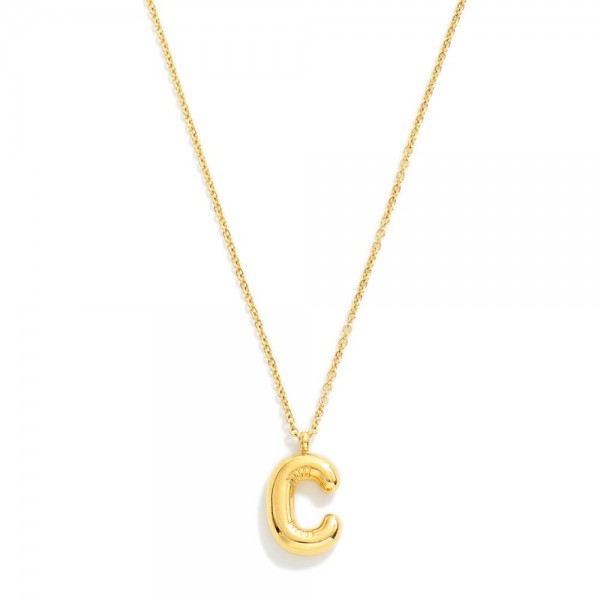 Dainty Stainless Steel Chain Link Necklace Featuring Bubble Balloon Initial Pendant 

- 18K Gold Plated Stainless Steel*
- Approximately 16" L (no extender) 


* Stainless Steel is Hypoallergenic, Waterproof, Fade-resistant and Tarnish-Resistant 