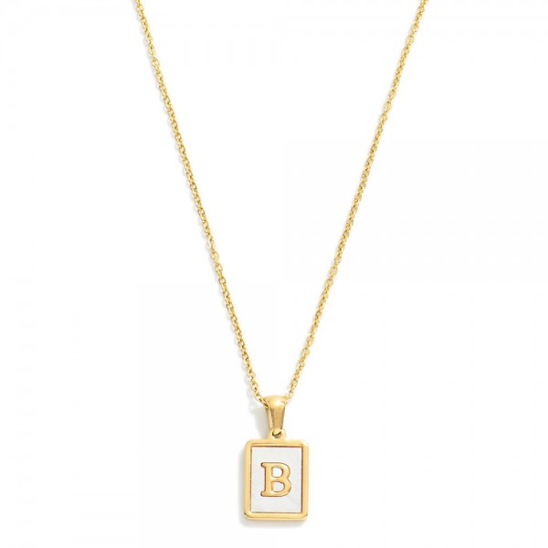 Wholesale dainty Stainless Steel Chain Link Necklace Mother Pearl Inlay Initial