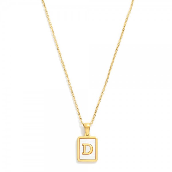 Wholesale dainty Stainless Steel Chain Link Necklace Mother Pearl Inlay Initial