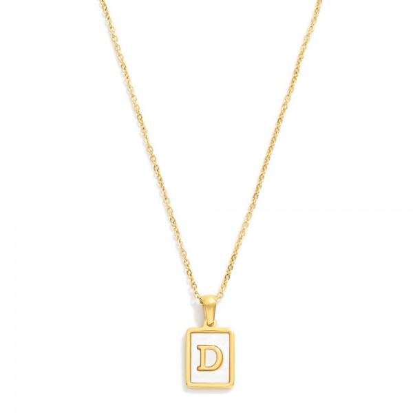 Dainty Stainless Steel Chain Link Necklace Featuring Mother-of-Pearl Inlay Initial Pendant 

- 18K Gold Plated Stainless Steel*
- Approximately 16" L (no extender) 


* Stainless Steel is Hypoallergenic, Waterproof, Fade-resistant and Tarnish-Resistant 