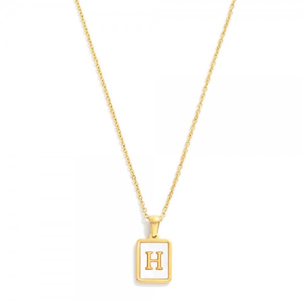 Dainty Stainless Steel Chain Link Necklace Featuring Mother-of-Pearl Inlay Initial Pendant 

- 18K Gold Plated Stainless Steel*
- Approximately 16" L (no extender) 


* Stainless Steel is Hypoallergenic, Waterproof, Fade-resistant and Tarnish-Resistant 