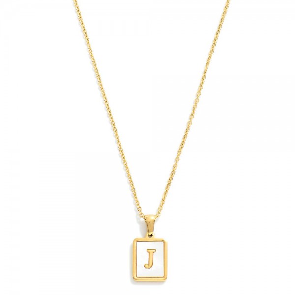 Wholesale dainty Stainless Steel Chain Link Necklace Mother Pearl Inlay Initial