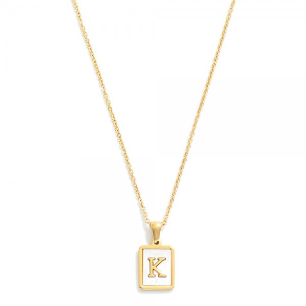 Wholesale dainty Stainless Steel Chain Link Necklace Mother Pearl Inlay Initial