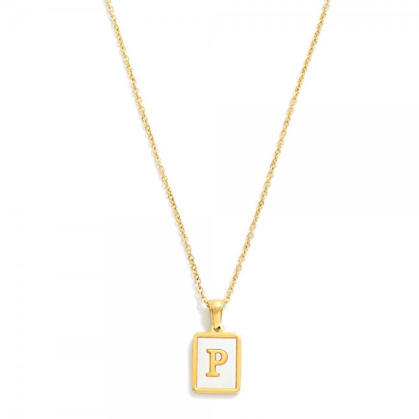 Wholesale dainty Stainless Steel Chain Link Necklace Mother Pearl Inlay Initial