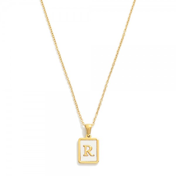 Wholesale dainty Stainless Steel Chain Link Necklace Mother Pearl Inlay Initial