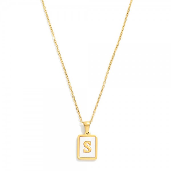 Wholesale dainty Stainless Steel Chain Link Necklace Mother Pearl Inlay Initial