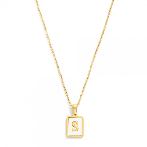 Dainty Stainless Steel Chain Link Necklace Featuring Mother-of-Pearl Inlay Initial Pendant 

- 18K Gold Plated Stainless Steel*
- Approximately 16" L (no extender) 


* Stainless Steel is Hypoallergenic, Waterproof, Fade-resistant and Tarnish-Resistant 