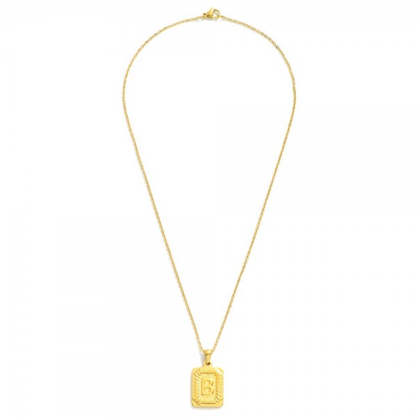 Dainty Stainless Steel Chain Link Necklace Featuring Gold Tone Square Initial Pendant

- Approximately 17" L
- No Extender 
- Pendant .75" L