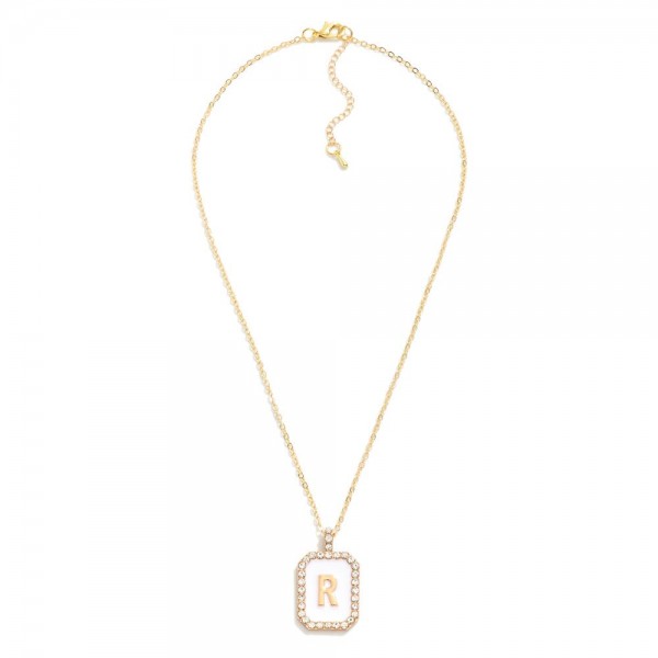 Wholesale chain Link Initial Pendant Necklace Rhinestone Border L Pendant L Exte