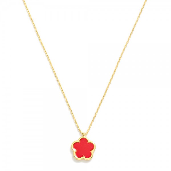 Gold Dipped Dainty Chain Link Necklace Featuring Flower Pendant 

- Approximately 15" L
- Extender 2" L 