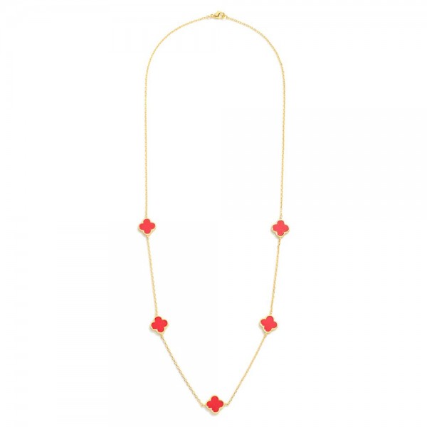 Gold Dipped Chain Link Necklace Featuring Clover Stations 

- Approximately 24" L 
- No Extender