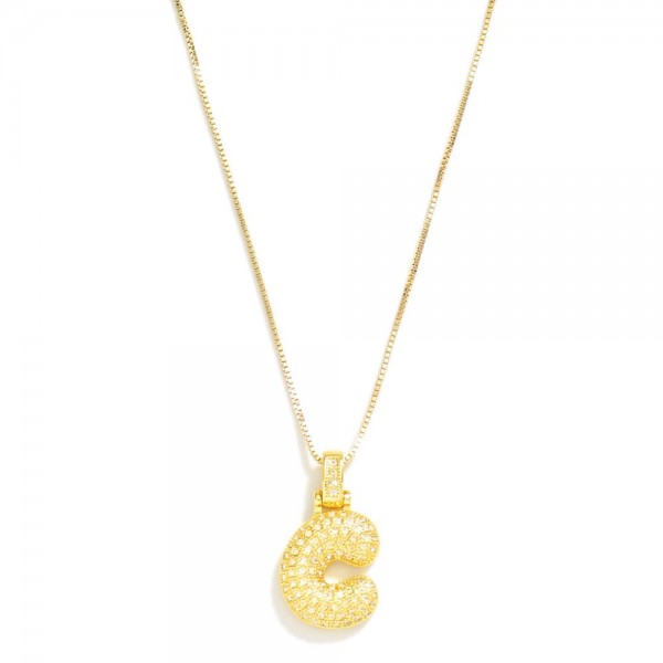 Box Chain Necklace Featuring Rhinestone Studded Bubble Initial Pendant 

- Approximately 18" L
- Extender 2" L