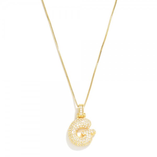 Box Chain Necklace Featuring Rhinestone Studded Bubble Initial Pendant 

- Approximately 18" L
- Extender 2" L