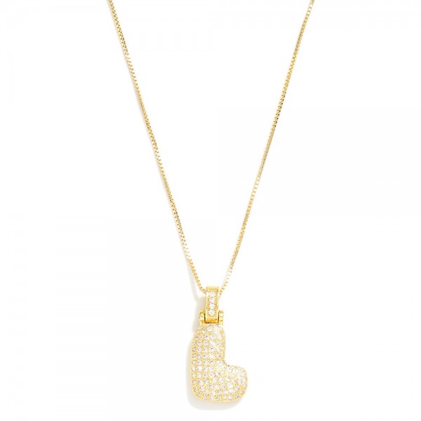 Wholesale box Chain Necklace Rhinestone Studded Bubble Initial Pendant L Extende