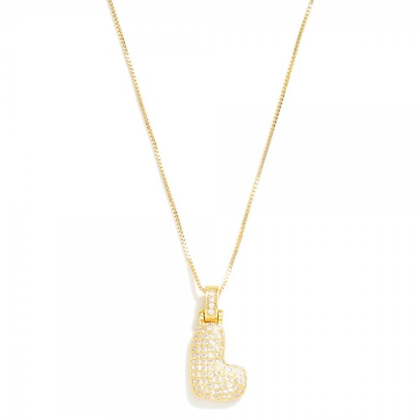 Box Chain Necklace Featuring Rhinestone Studded Bubble Initial Pendant 

- Approximately 18" L
- Extender 2" L