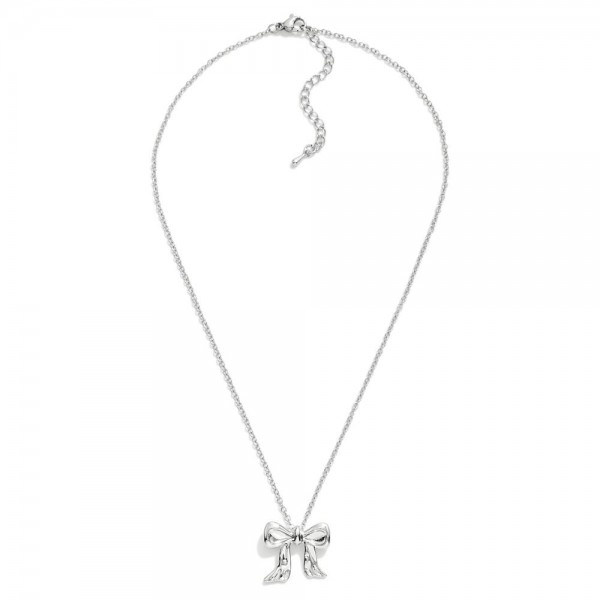 Simple Chain Link Necklace With Bow Pendant 

- Approximately 16" L
- Extender 2" L