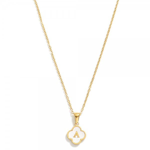 Dainty Chain Link Necklace With Pearlescent Clover Initial Pendant 

- Approximately 17" L