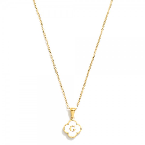 Dainty Chain Link Necklace With Pearlescent Clover Initial Pendant 

- Approximately 17" L