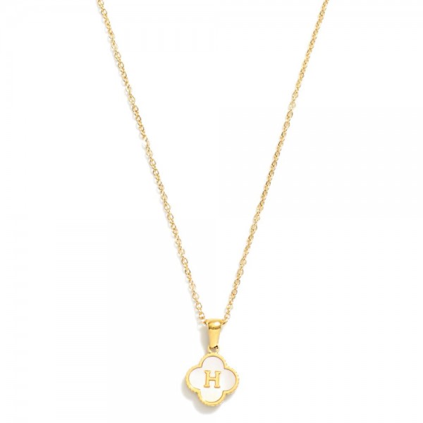 Dainty Chain Link Necklace With Pearlescent Clover Initial Pendant 

- Approximately 17" L