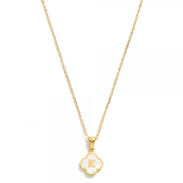 Dainty Chain Link Necklace With Pearlescent Clover Initial Pendant 

- Approximately 17" L