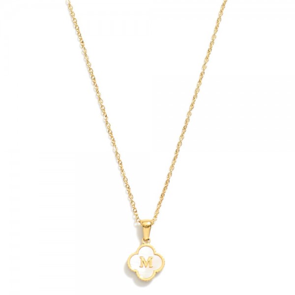 Dainty Chain Link Necklace With Pearlescent Clover Initial Pendant 

- Approximately 17" L