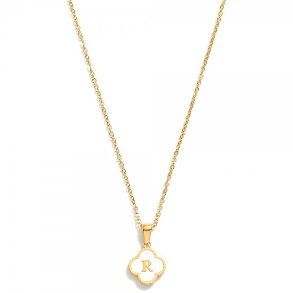 Dainty Chain Link Necklace With Pearlescent Clover Initial Pendant 

- Approximately 17" L