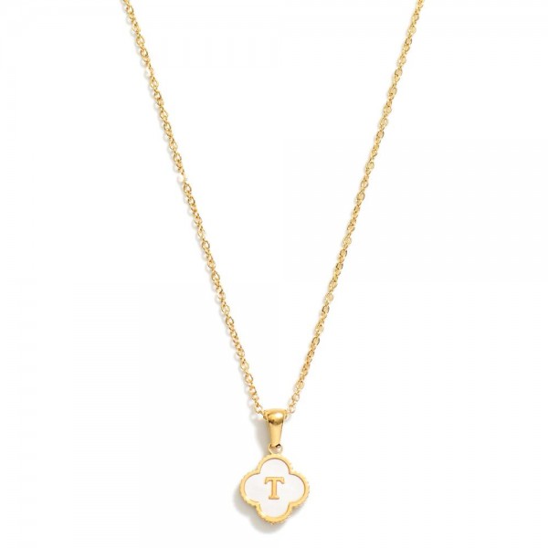 Dainty Chain Link Necklace With Pearlescent Clover Initial Pendant 

- Approximately 17" L