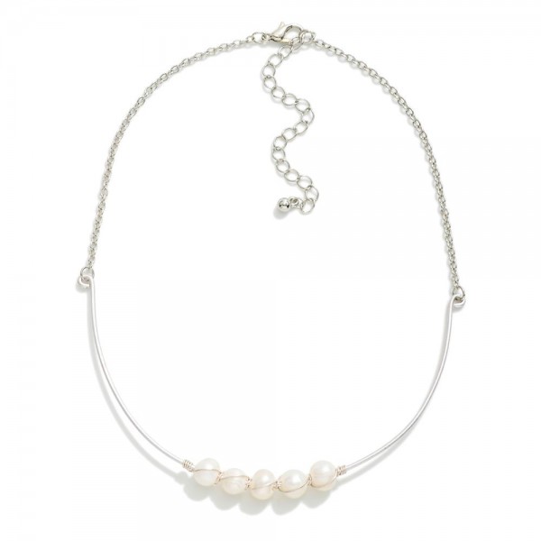 Wire Choker With Wire Wrapped Pearl Details 

- Approximately 10" L
- Extender 3" L