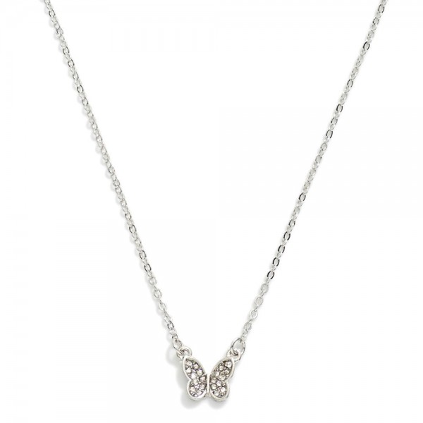 Wholesale chain Link Necklace Rhinestone Studded Butterfly Station