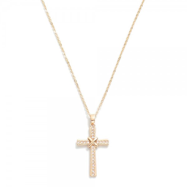 Wholesale k Gold Plated Dainty Chain Link Necklace Cubic Zirconia Studded Cross