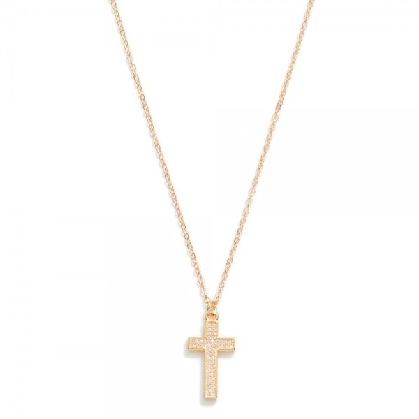 Wholesale metal Dainty Chain Link Necklace Cubic Zirconia Studded Cross Pendant