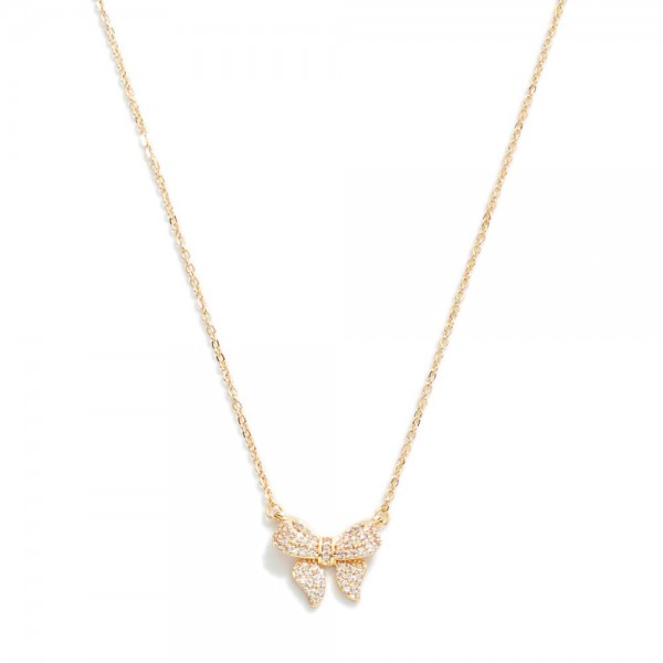 Wholesale metal Dainty Chain Link Necklace Cubic Zirconia Studded Bow Station L