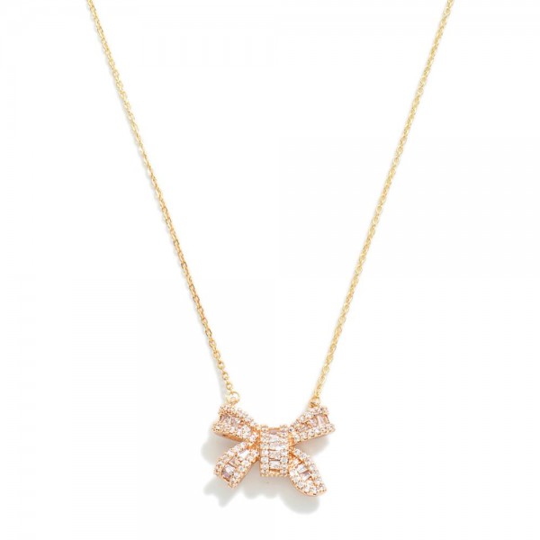 Wholesale metal Dainty Chain Link Necklace Cubic Zirconia Studded Bow Pendant L