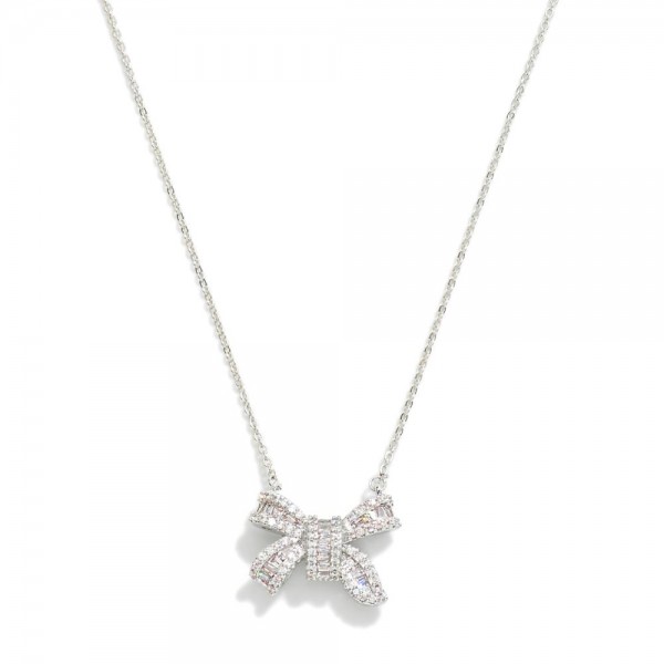 Wholesale metal Dainty Chain Link Necklace Cubic Zirconia Studded Bow Pendant L